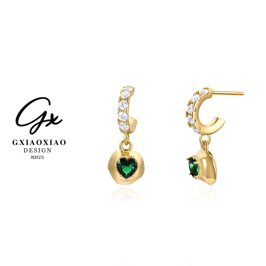 铜合金合成锆石耳饰 镀K金【都柏林绿洲】高级感设计C形耳环 RH23