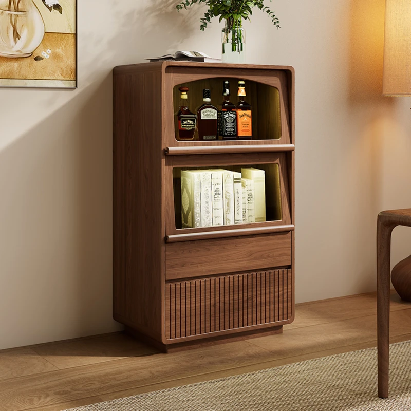 实木小边柜北美黑胡桃木小酒柜全实木酒柜客厅沙发边柜