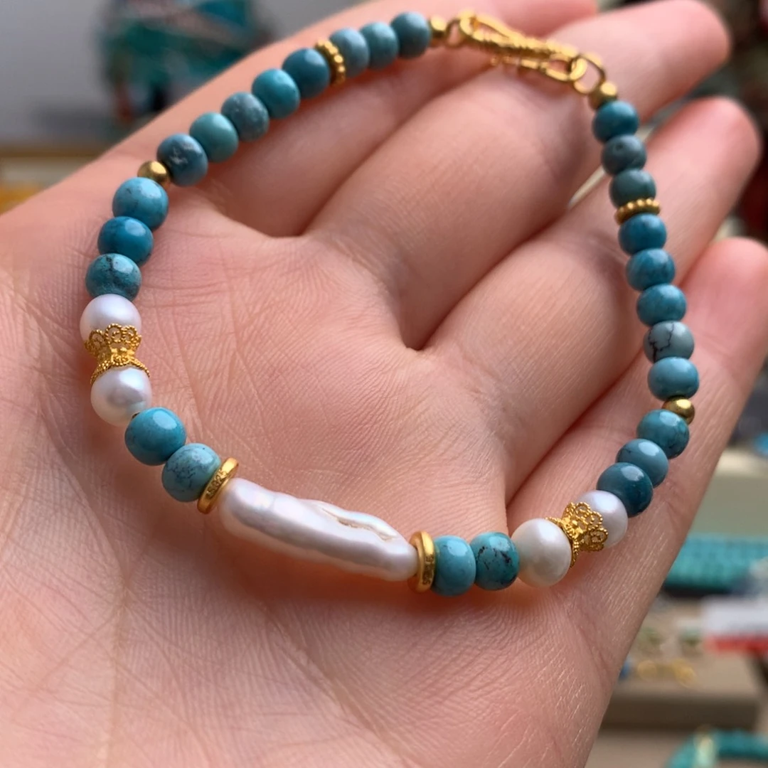 合金绿松石雾霾蓝设计款手链