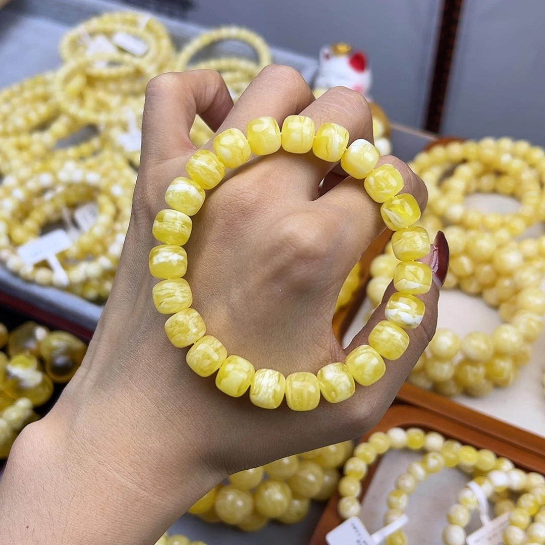 琥珀未镶嵌手链9.8mm 虎皮千层雪