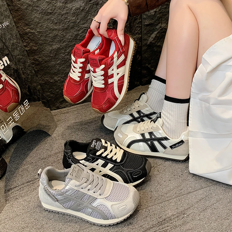 2025新款爆款厚底复古拼色双网德训鞋女舒适显脚小百搭透气阿甘鞋