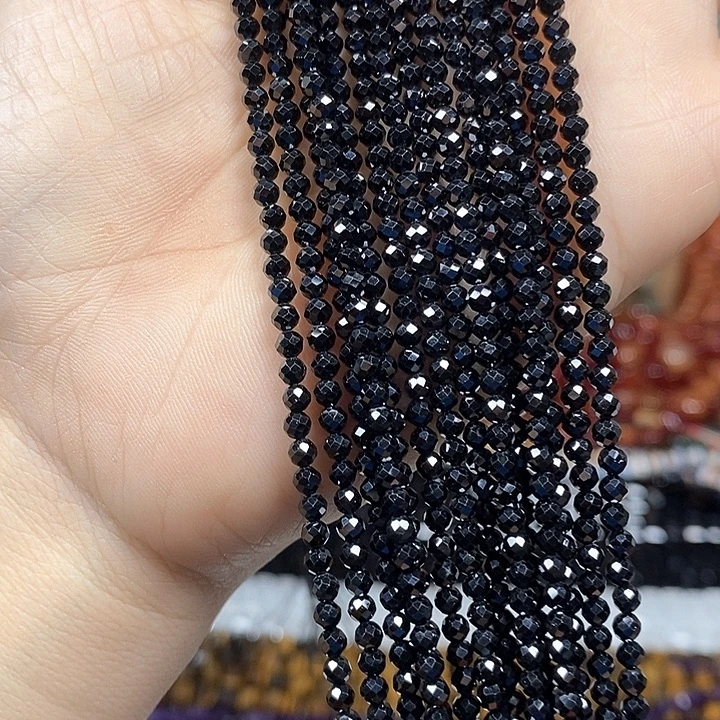 玛瑙/玉髓未镶嵌珠宝半成品黑尖晶切面卡3mm（2条）