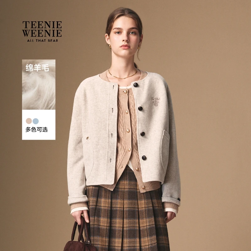 TeenieWeenie小熊毛呢大衣女25秋冬新舒适毛呢外套TTJW254TW3A