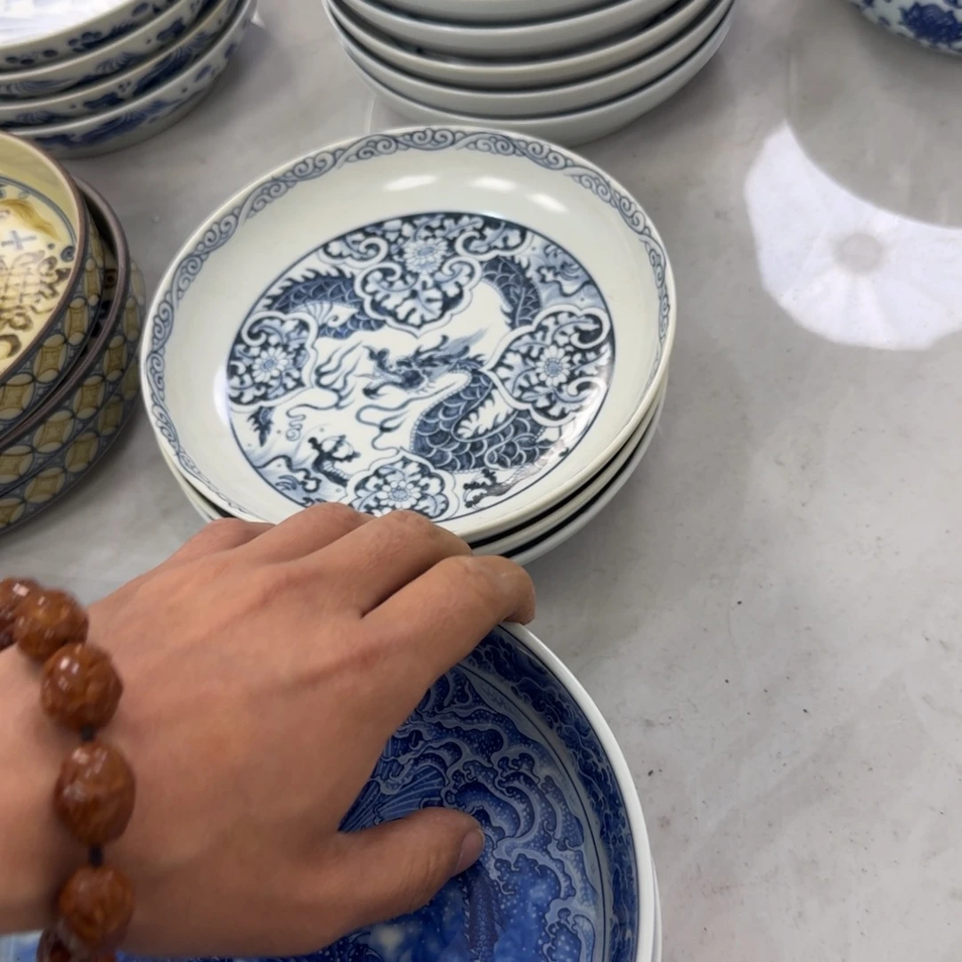 陶摆件青花如意穿花龙大壶承