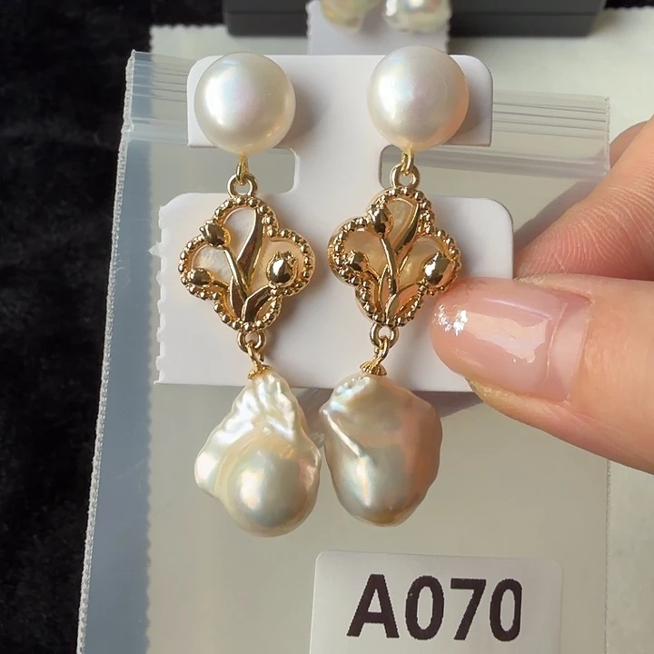 银S925镶嵌淡水珍珠耳饰