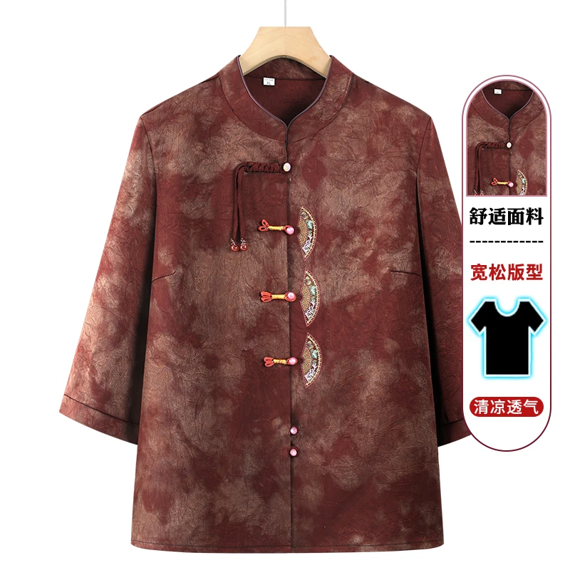 老年妈妈夏装衬衣奶奶衬衫新款老人国风中式薄款衣服女老年人夏季