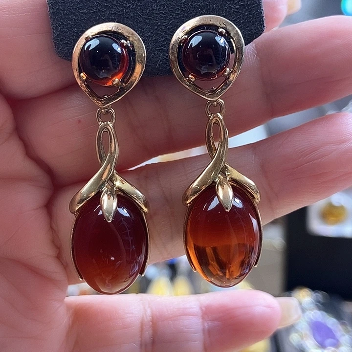 琥珀银S925镶嵌耳饰耳环