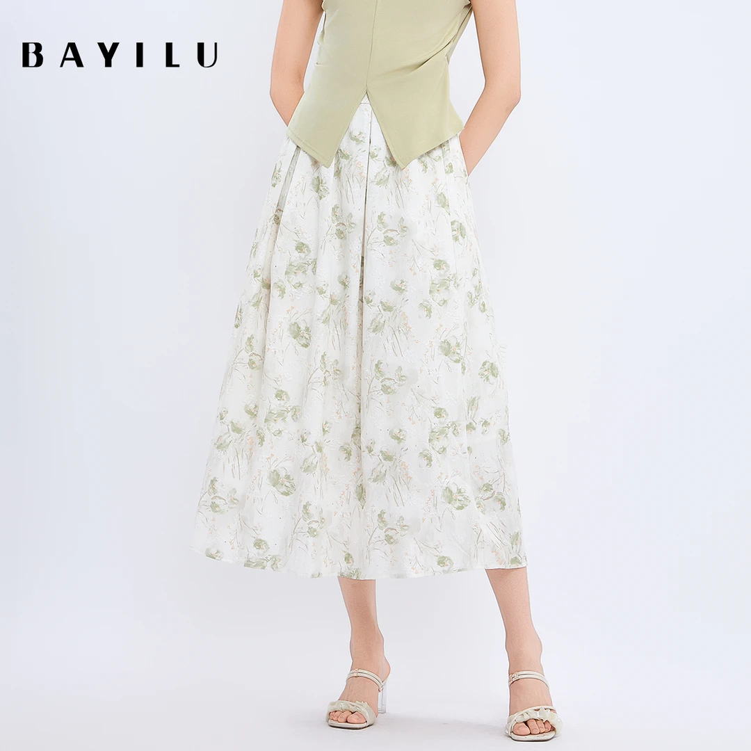 【叶姐】芭依璐高腰印花半身裙女显瘦a字裙95Q3658Z