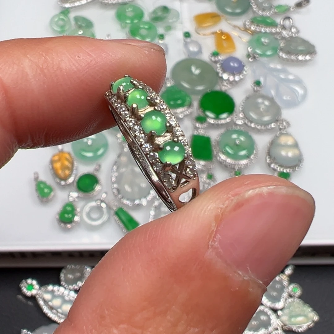 翡翠银S925镶嵌戒指蛋面