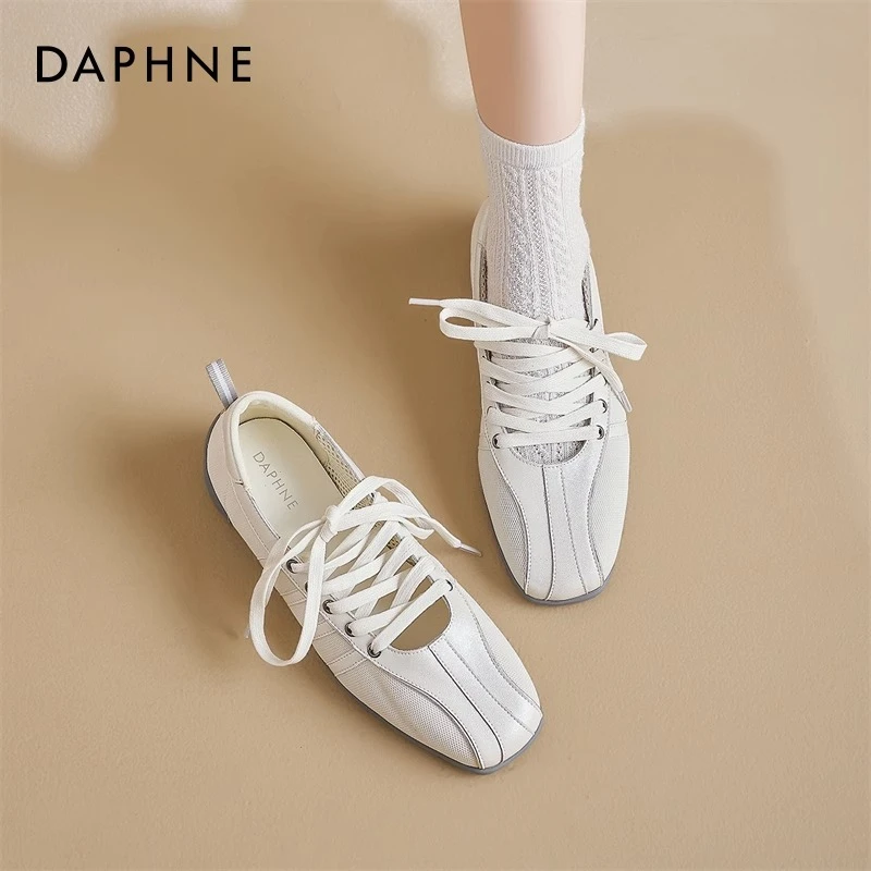 达芙妮芭蕾风鞋子德训鞋女2025年新款白色运动鞋百搭平底软小白鞋