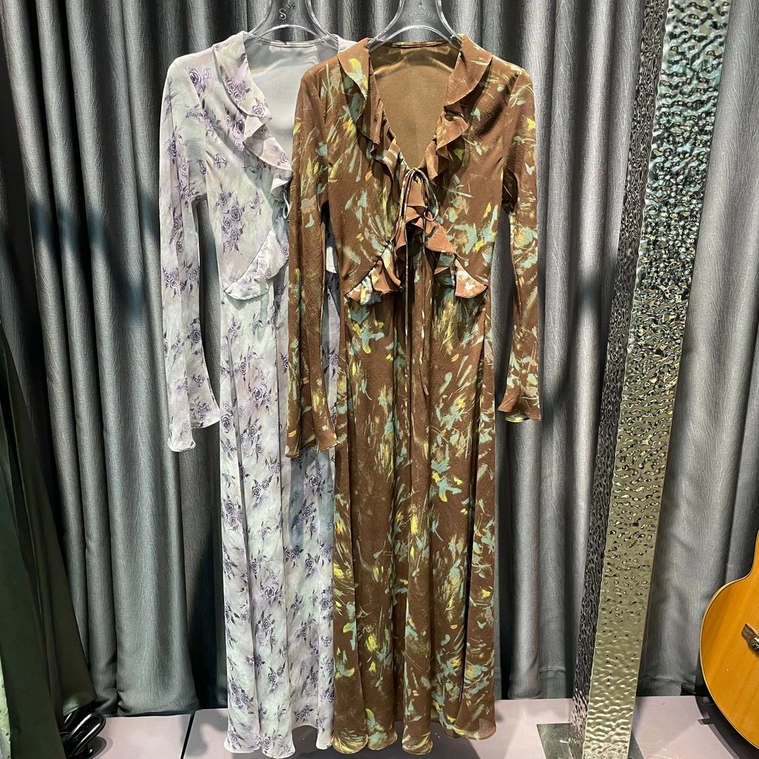 【亿哥原创】2025春夏连衣裙设计师长袖连衣裙碎花裙