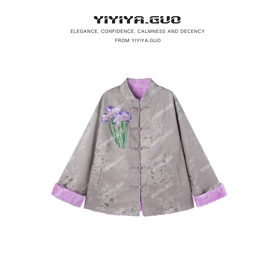 艺艺吖【中古千金】新款双面双穿落肩法绣外套