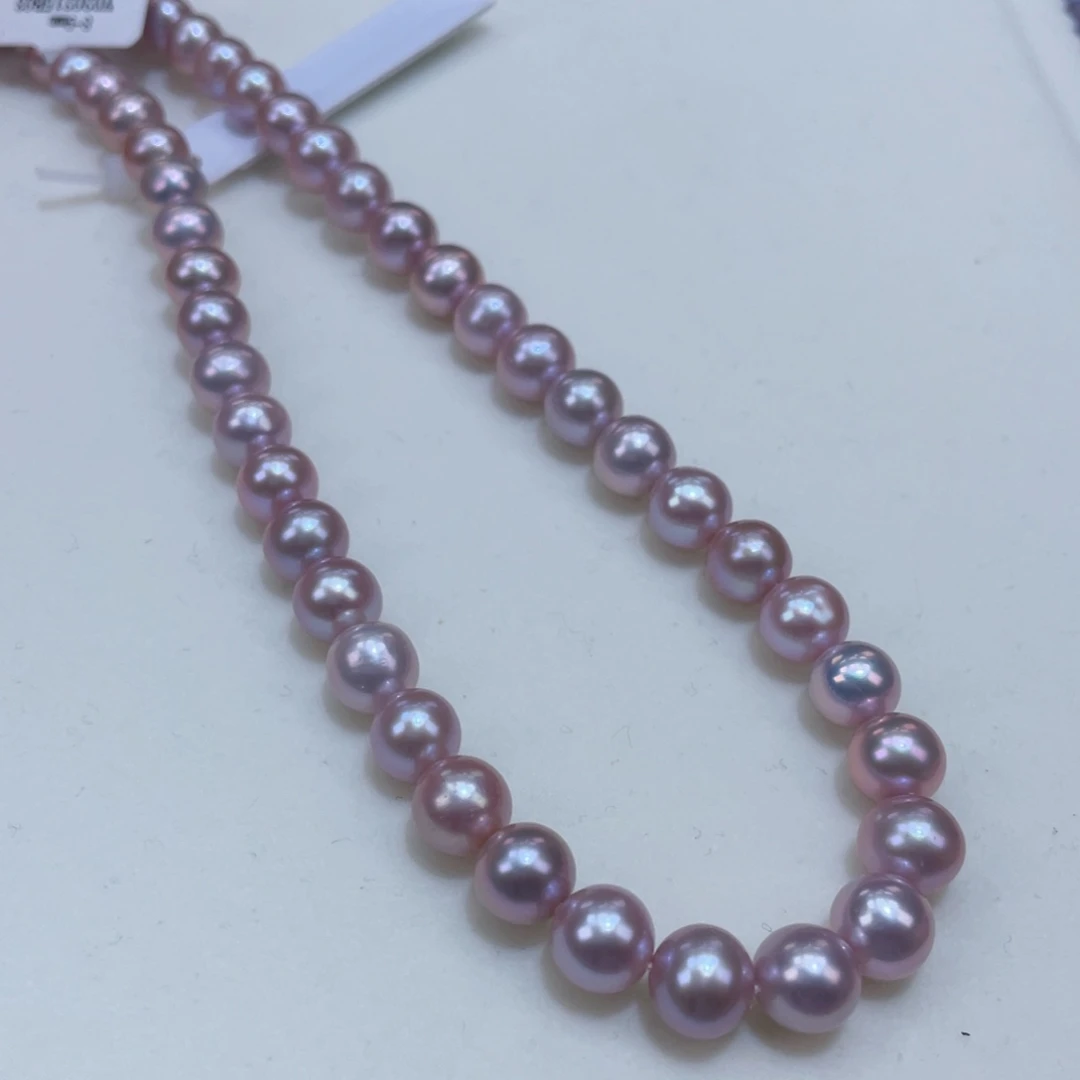淡水珍珠8左右爆亮炫彩极光紫巨干净银S925镶嵌