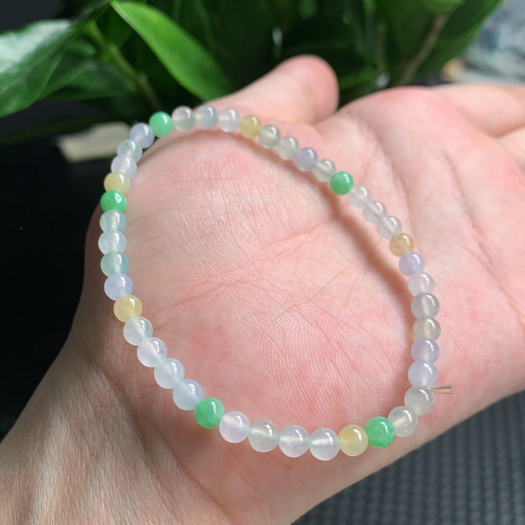 天然A货翡翠，冰润多宝珠子手链4.5mm0416时尚冰透精美女款小清新