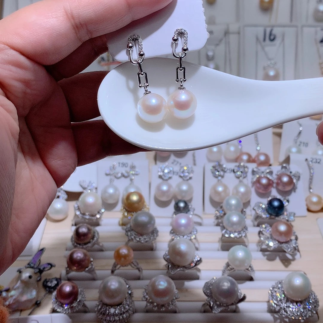 淡水珍珠银S925镶嵌耳饰CC12mm