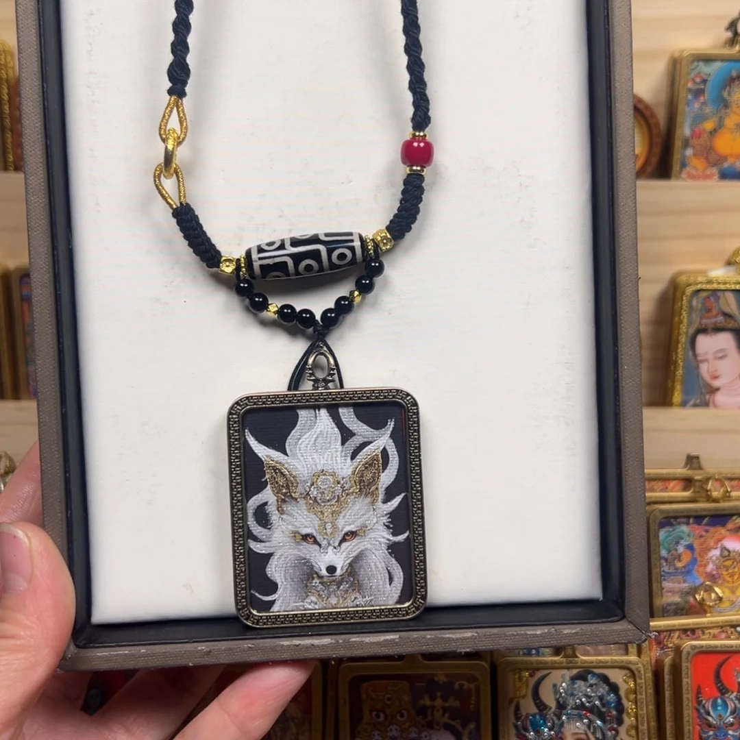 吊坠小狐单面钛钢唐卡