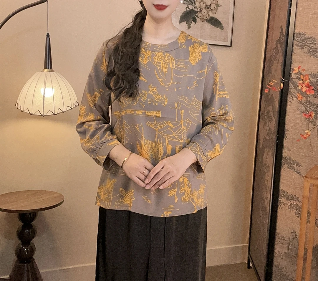 05【梦里花】春秋常规款休闲打底女装小衫套头春季上衣中国风1780