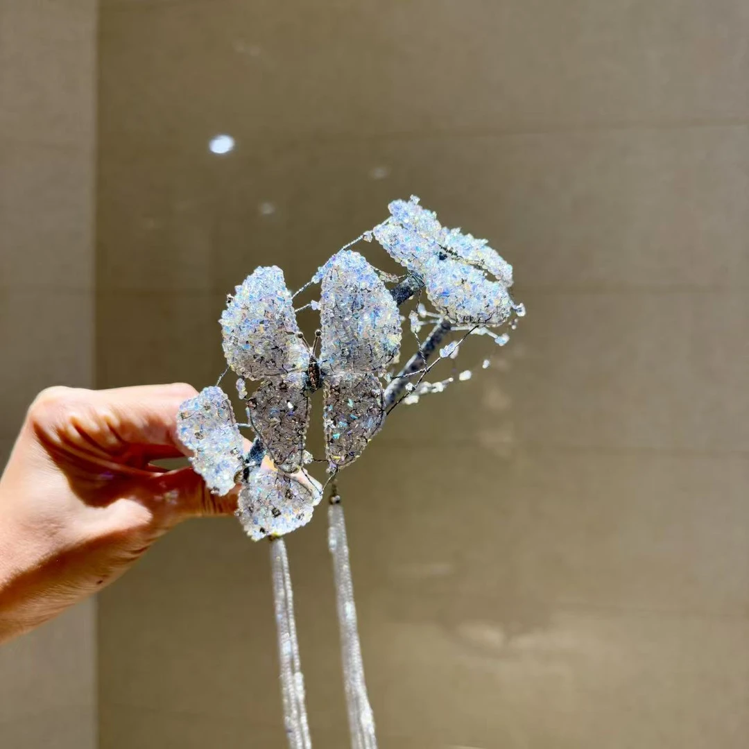 非金属合成锆石耳饰 【莫奈海之星】蓝白微丝流苏发箍小众设计气质