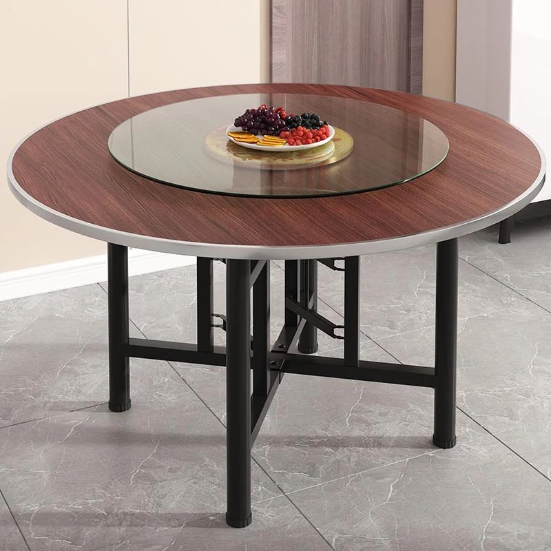 餐桌大圆桌家用农村折叠吃饭圆形桌子10人12人带转盘酒店饭桌