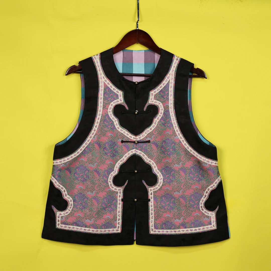 丘美复古重磅真丝宋锦国风中式马甲