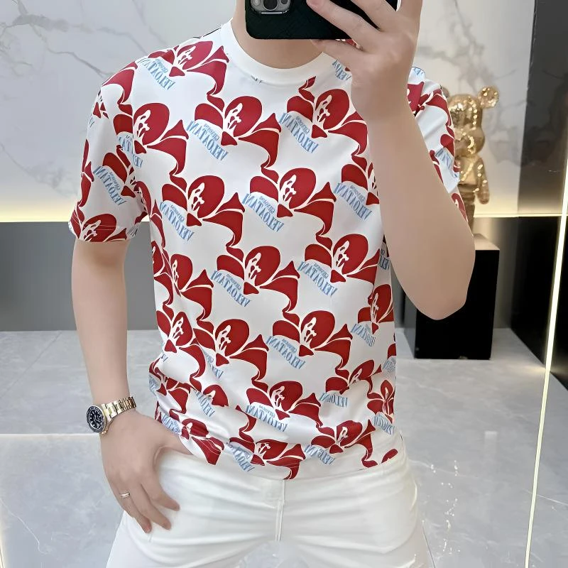 韦内卡彻短袖T恤男士夏季新款潮流休闲圆领百搭透气印花半袖男装