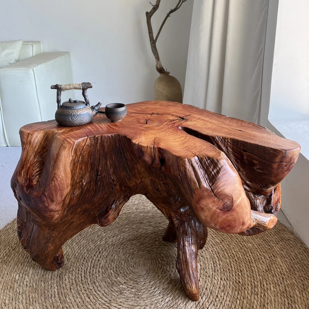 异形自然边随形年轮实木茶几茶台茶桌边几花几，75-57-51长宽高