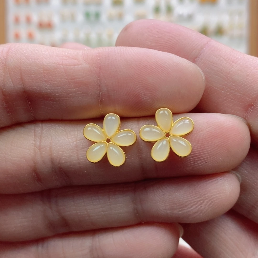 和田玉银S925镶嵌耳饰