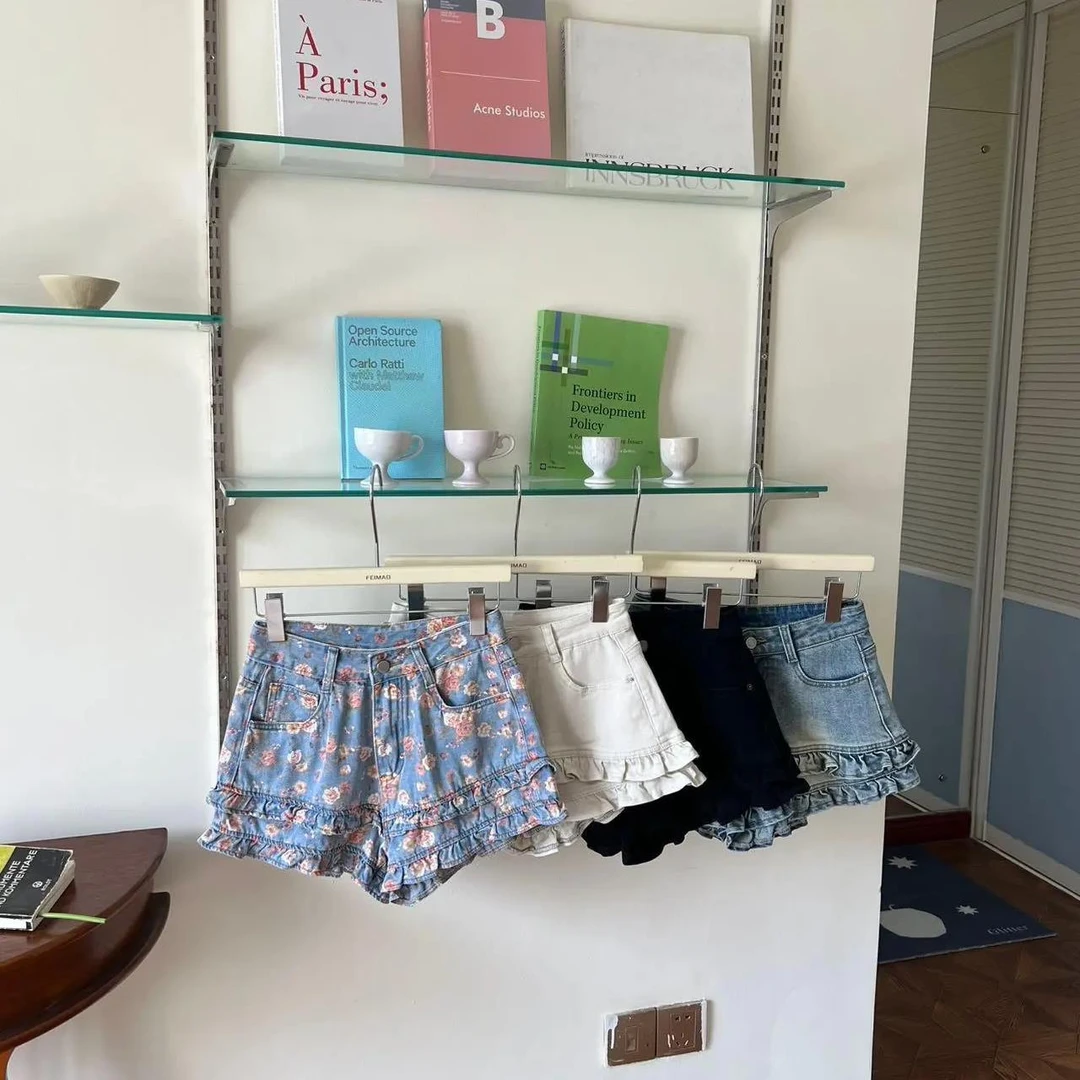 赵小小【心动N次神裤!】韩版美式木耳边牛仔热裤辣妹显瘦短裤96057