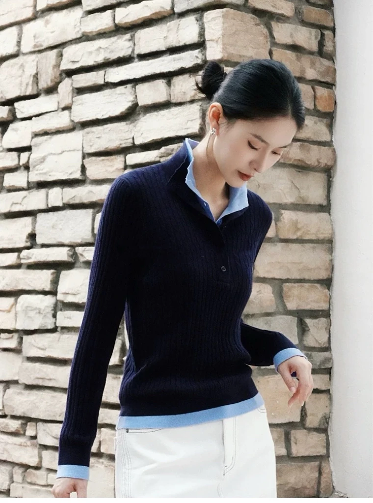 【秋冬新款】MT‘ 双层立领假两件毛衣’  百搭时尚设计感小众毛衣