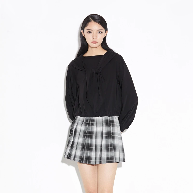S·DEER圣迪奥女装时尚短款春夏披肩系带松紧长袖衬衫S21360522