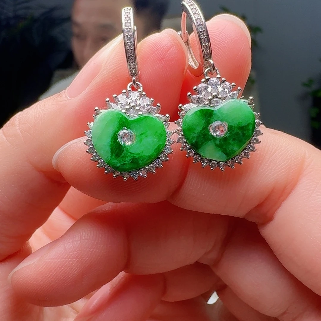 翡翠银S925镶嵌耳饰多样性发货其一微瑕