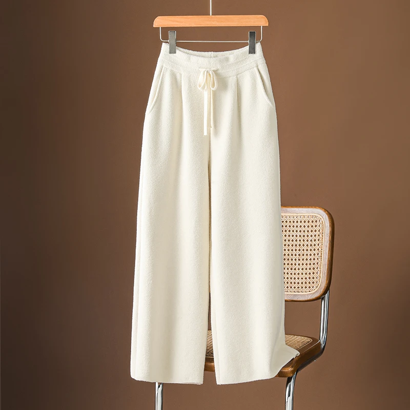 重磅双面绒阔腿裤女秋冬爆款垂坠感小个子休闲直筒裤冬季糯米裤子