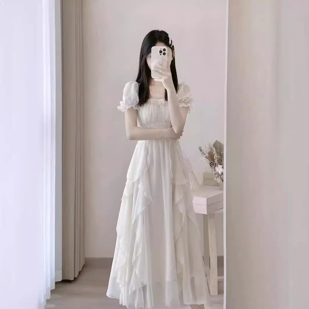 法式白色高级感仙女连衣裙女夏季2025新款超仙公主裙温柔风长裙子