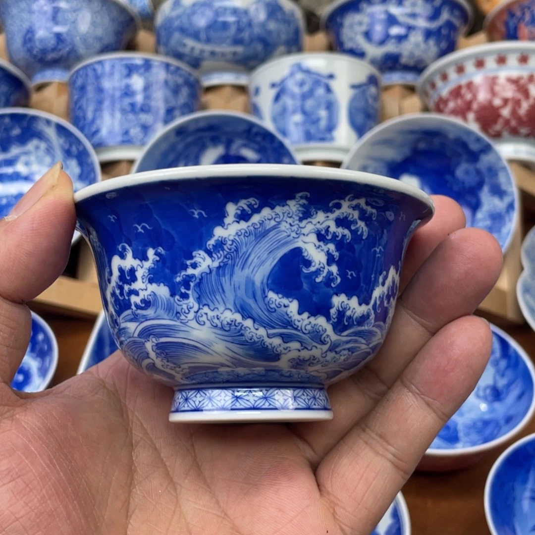 陶月楼 柴窑 海浪纹压手杯