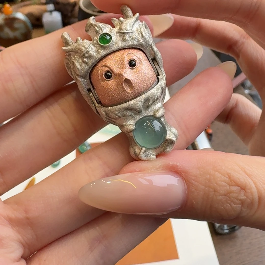 翡翠颈饰银S925镶嵌立体脸谱