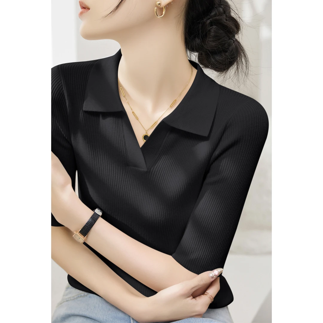 夏季新款莱赛尔透气修身针织衫2025年POLO领时尚短袖百搭T恤上衣