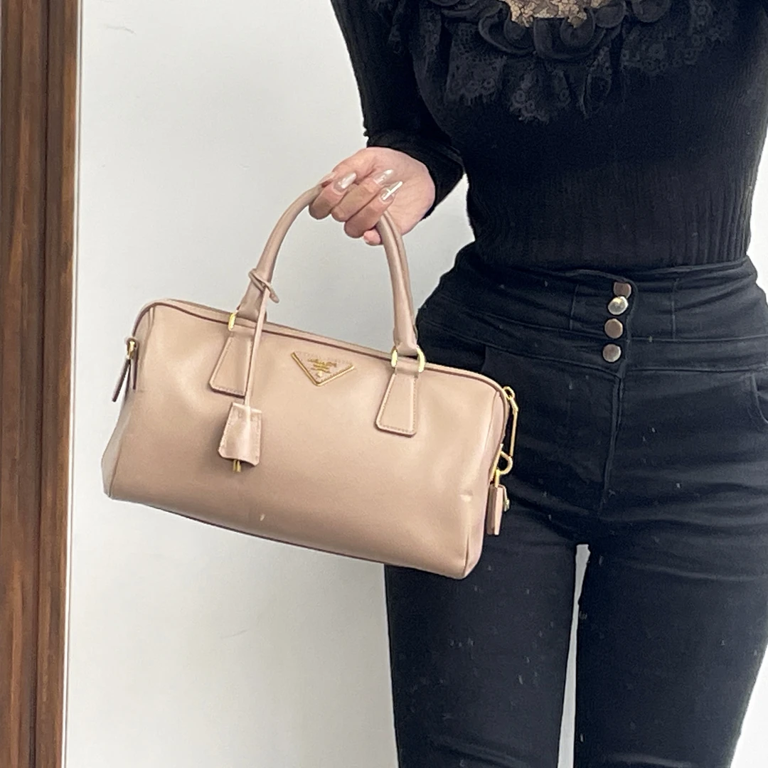 95新 Prada/普拉达 prada奶茶色波士顿手提包