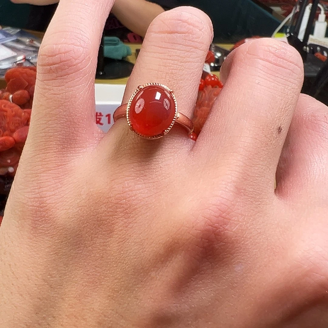 南红玛瑙银S925镶嵌多样性发一南红戒指