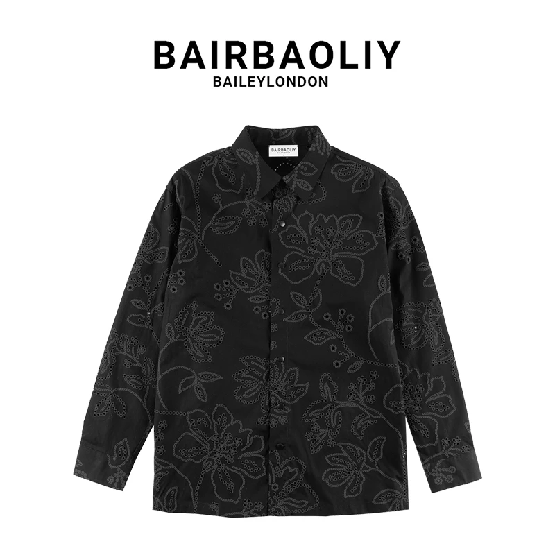 BAIRBAOLIY男装潮牌镂空设计感衬衫2025春夏新款简约高级宽松上衣