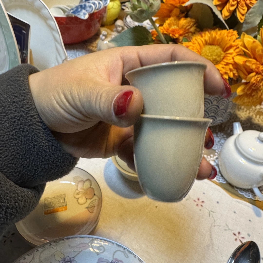 外贸尾单陶瓷餐具草木灰茶杯两个