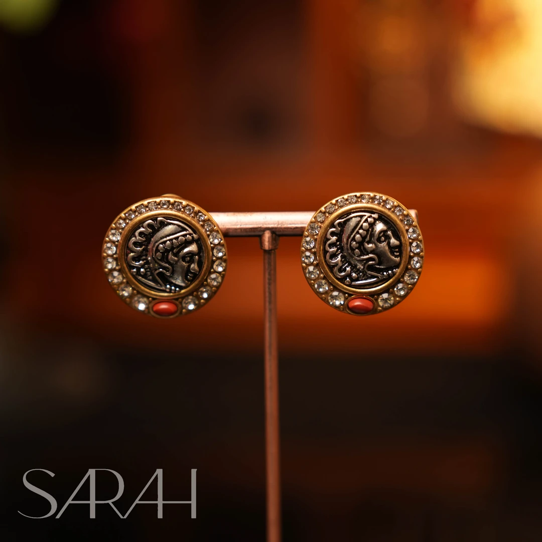 铜合金合成锆石耳饰 DearLisa.精工系列 复古古币人头像款 耳钉