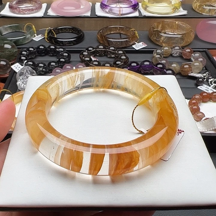 水晶手镯未镶嵌天然黄胶花58内径