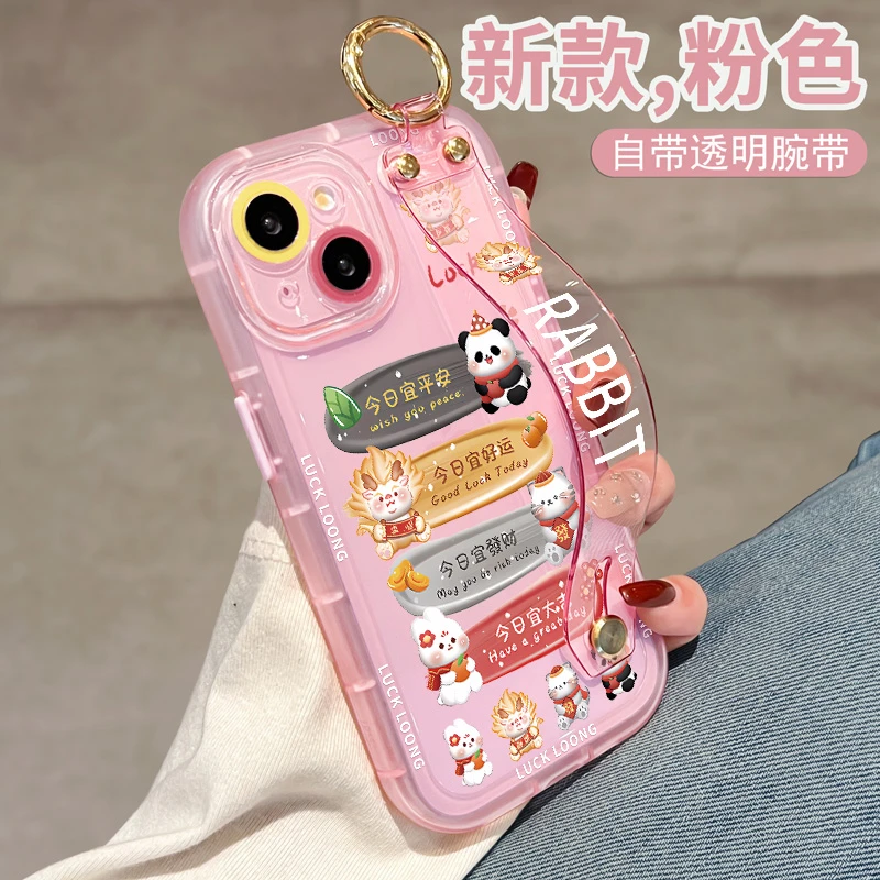 适用苹果16手机壳iPhone15镜头全包13promax硅胶透明腕带支架大吉