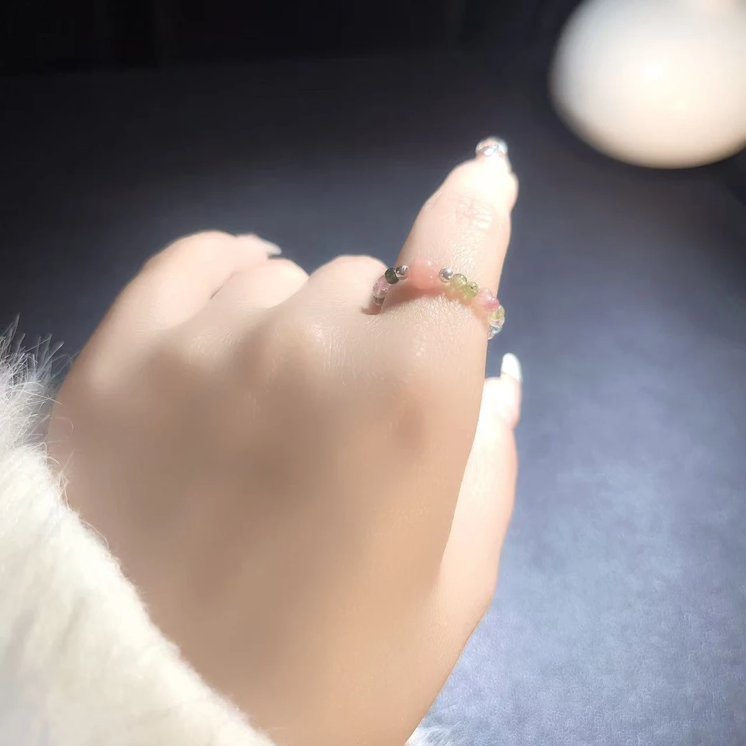 天然碧玺戒指气质时尚素款简约女士精美宝宝彩色镶嵌满钻银戒排戒