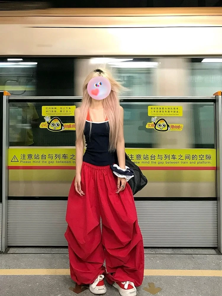 美式嘻哈街舞松弛感阔腿休闲裤女夏季宽松休闲慵懒运动拖地长裤