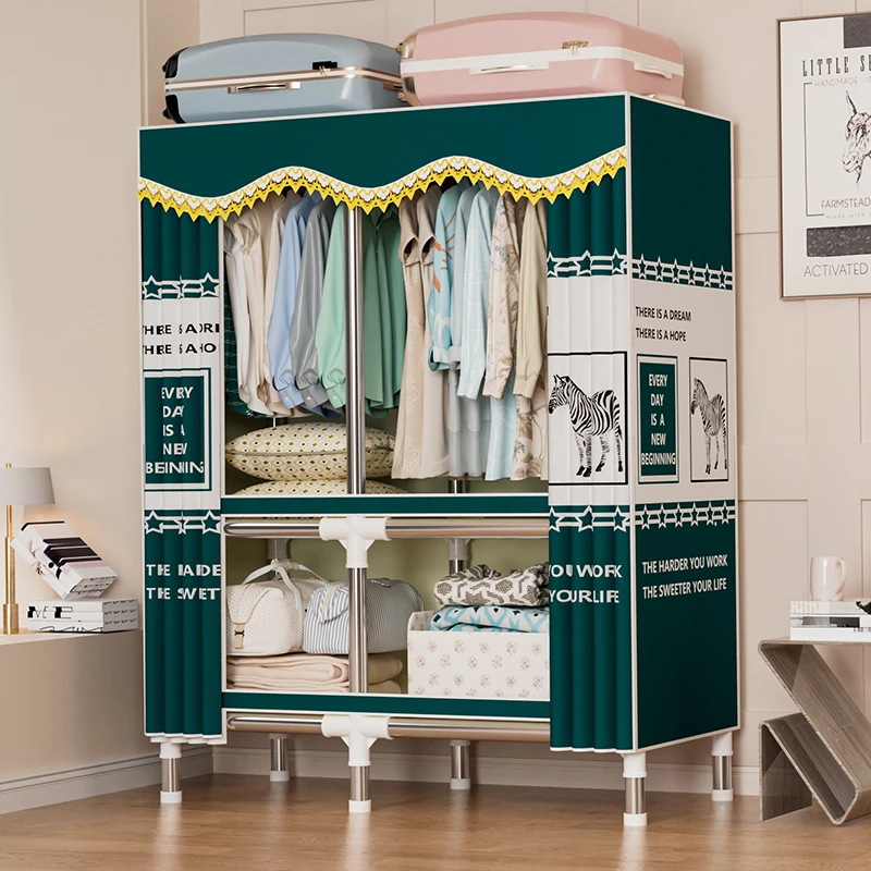 简易布衣柜家用卧室出租房专用钢管加厚钢架结实耐用宿舍单人衣橱