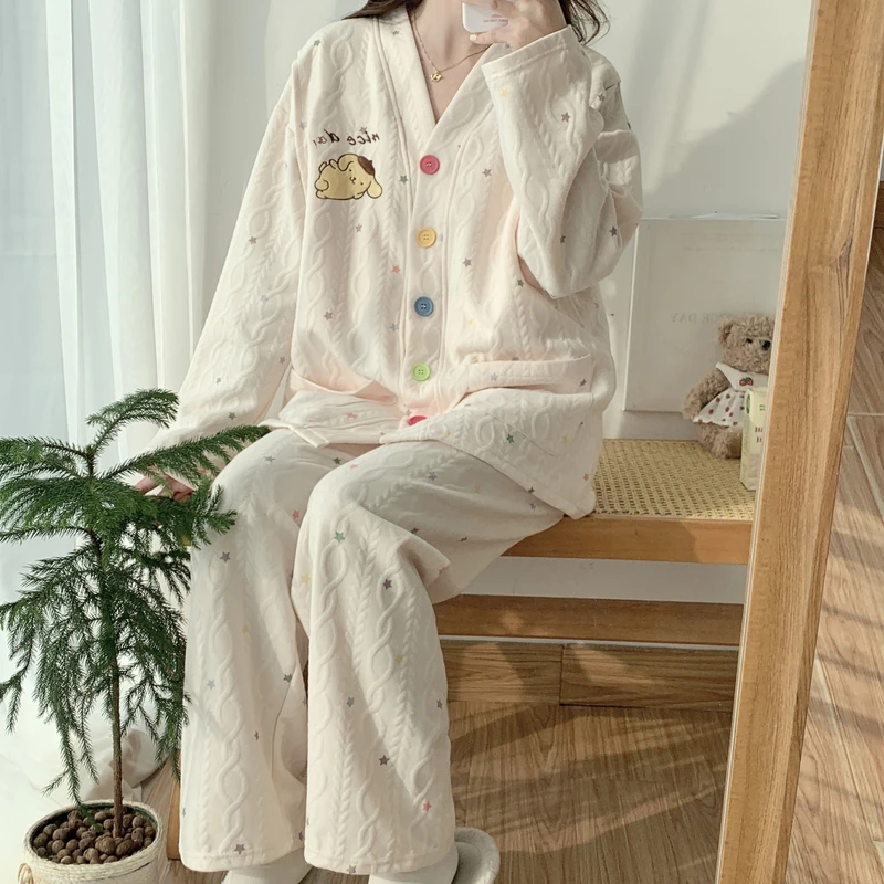 带胸垫空气棉秋冬季产后月子服孕妇哺乳睡衣春秋产妇加厚住院套装