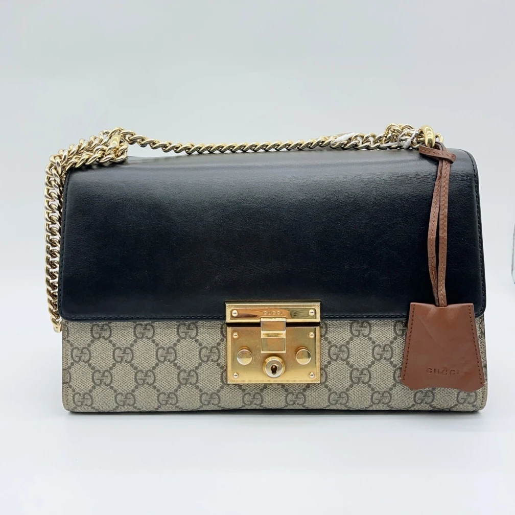 95新 GUCCI/古驰 老花拼黑皮月光宝盒 1585 7824