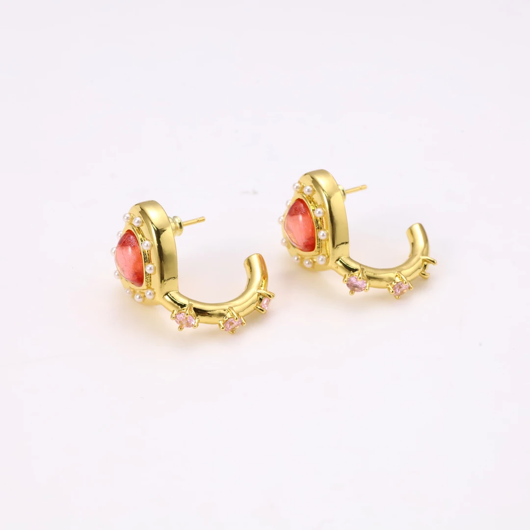 铜合金锆石耳饰 金色复古轻奢个性爱心小众耳环 BT86XMNC-22475