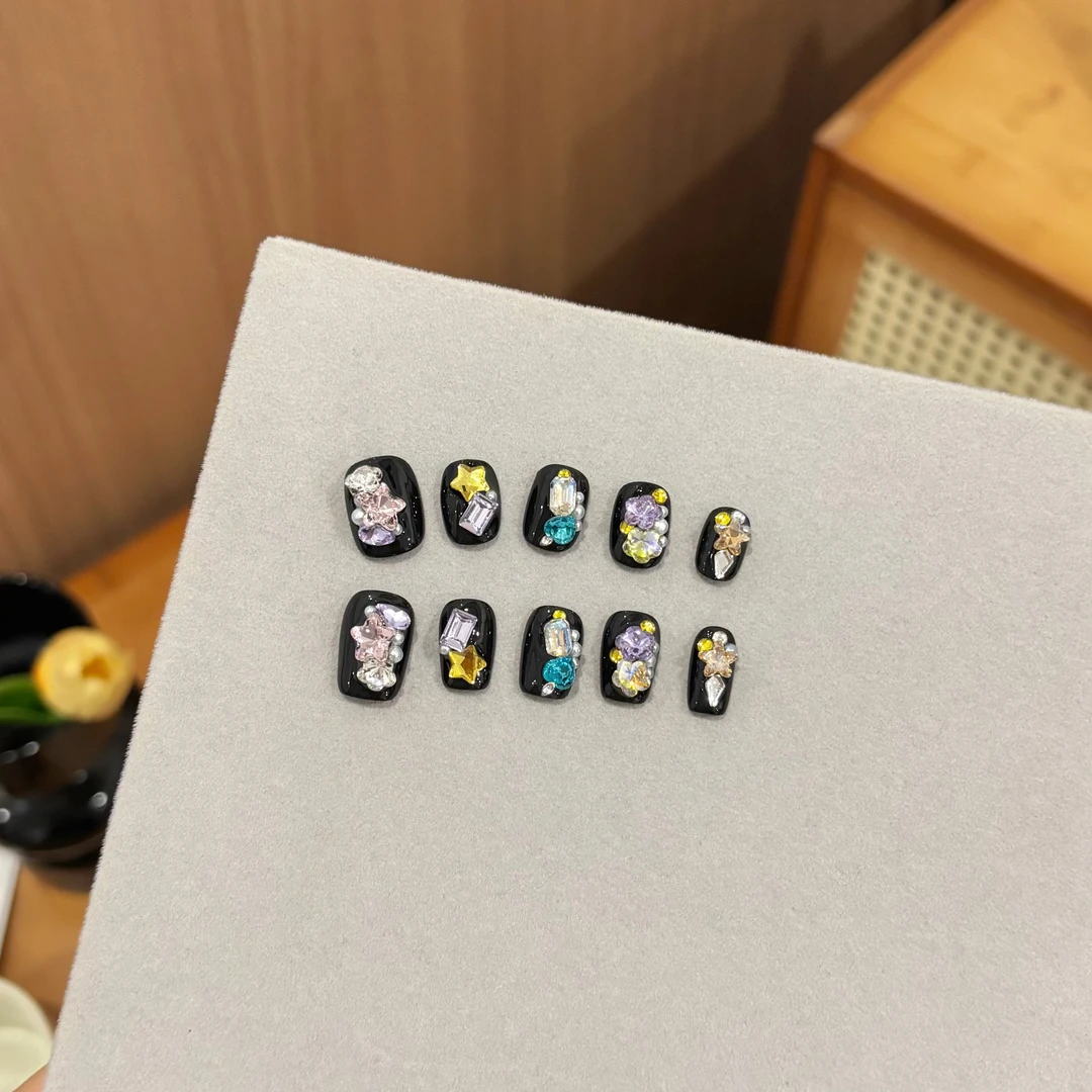 【黑金宝石】穿戴甲2025新款高级感网红穿戴甲无钻穿戴甲高颜值短